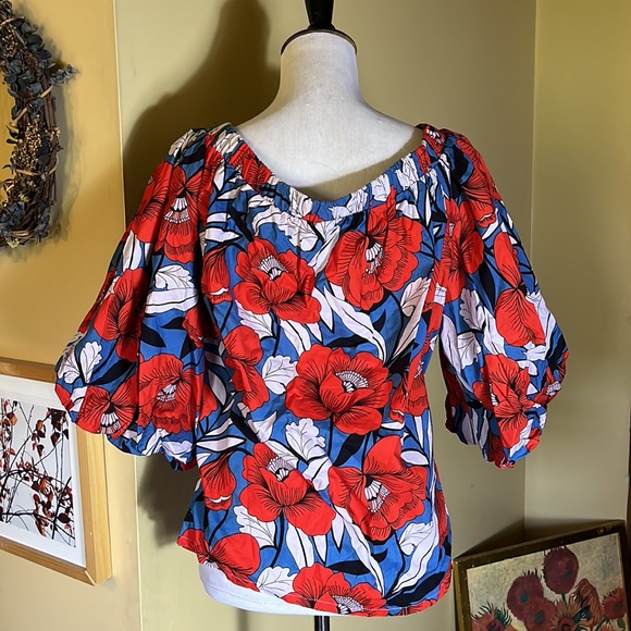 Vtg HILO HATTIE Size XXL Hawaiian On/Off Shoulder Top Balloon Sleeve Vibrant - Picture 6 of 13